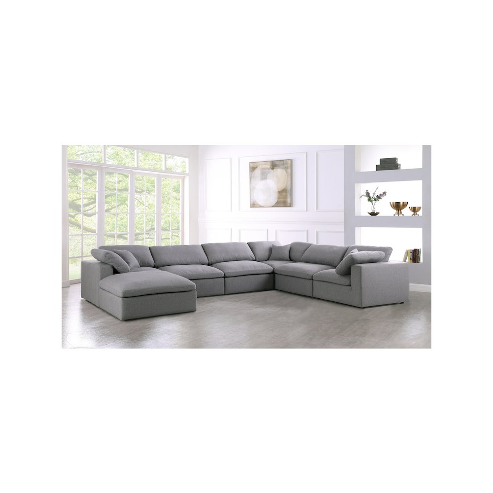 Serene Grey Linen Textured Fabric Deluxe Comfort Modular Sectional