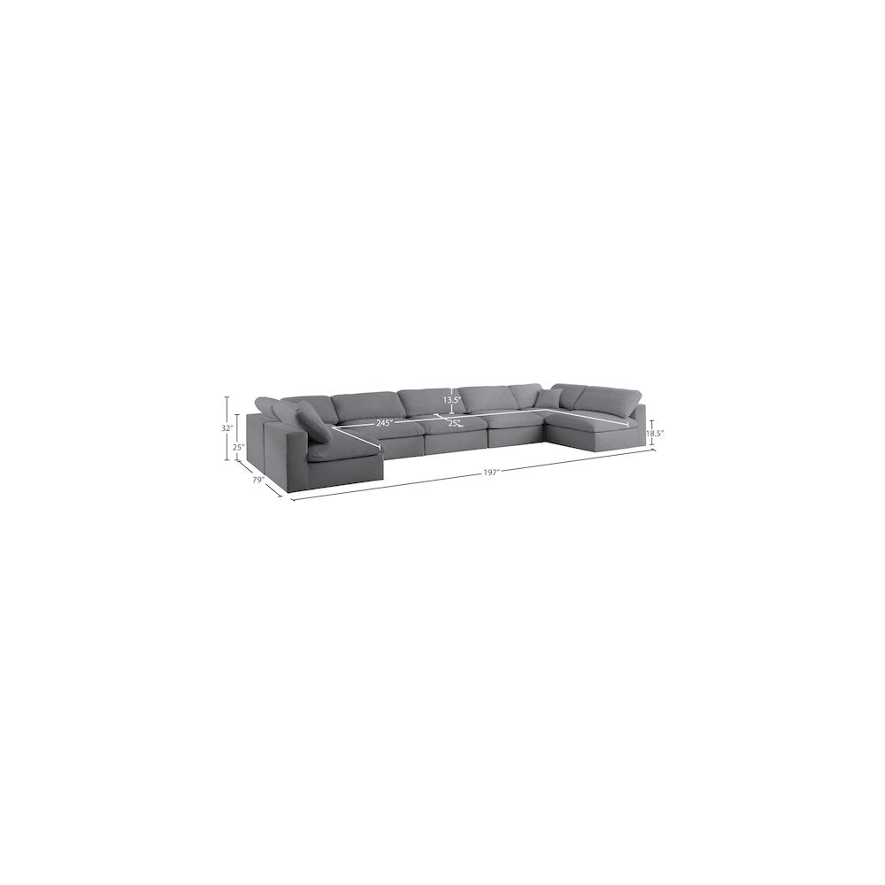 Serene Grey Linen Textured Fabric Deluxe Comfort Modular Sectional