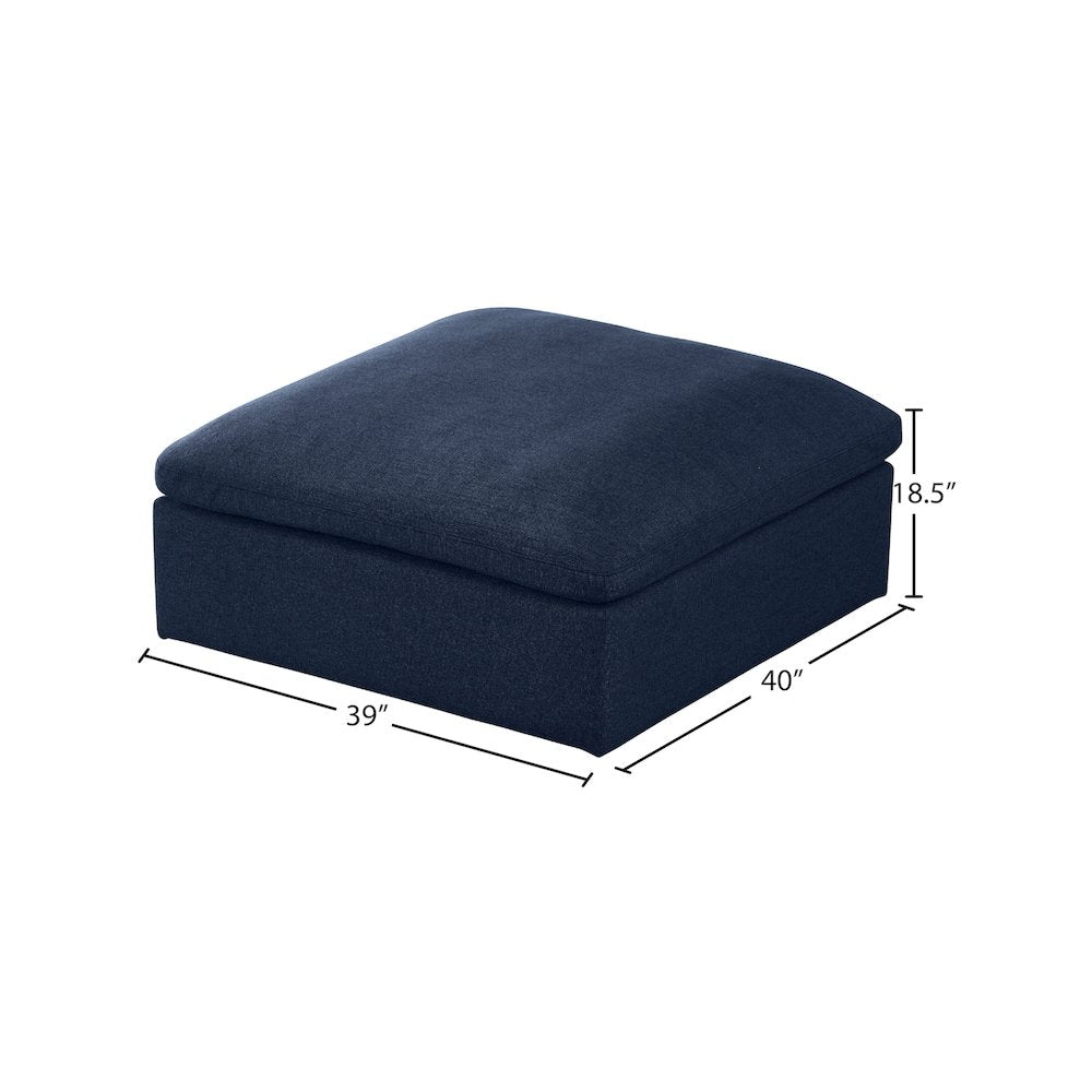 Serene Navy Linen Textured Fabric Deluxe Comfort Modular Ottoman