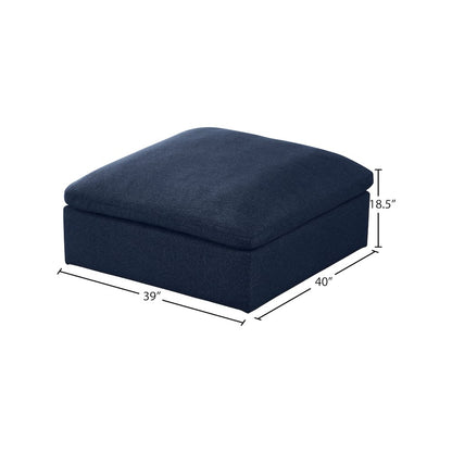 Serene Navy Linen Textured Fabric Deluxe Comfort Modular Ottoman