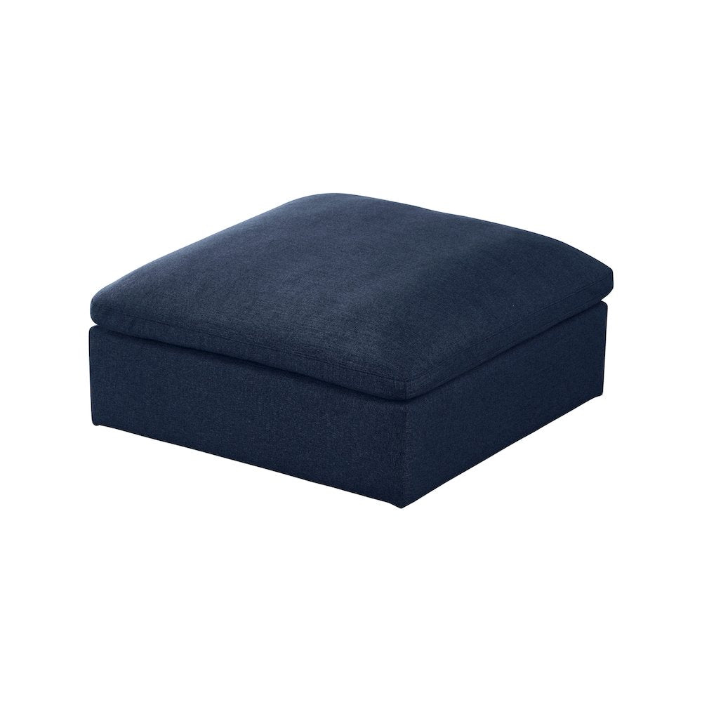 Serene Navy Linen Textured Fabric Deluxe Comfort Modular Ottoman