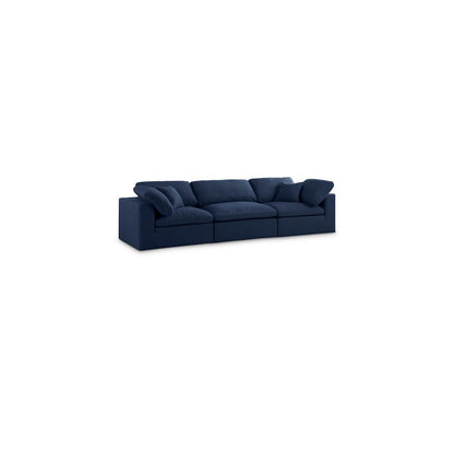 Serene Navy Linen Textured Fabric Deluxe Comfort Modular Sofa