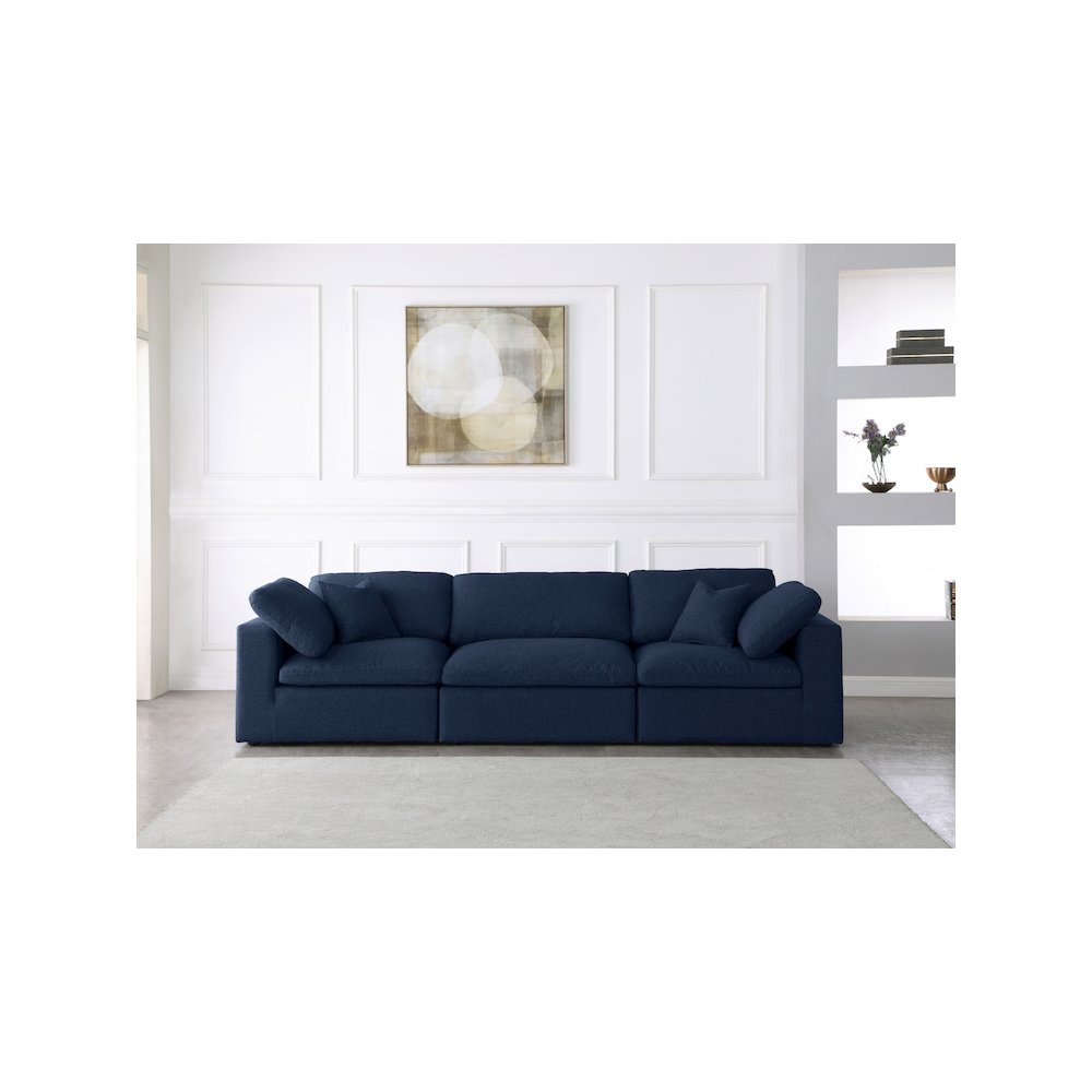 Serene Navy Linen Textured Fabric Deluxe Comfort Modular Sofa