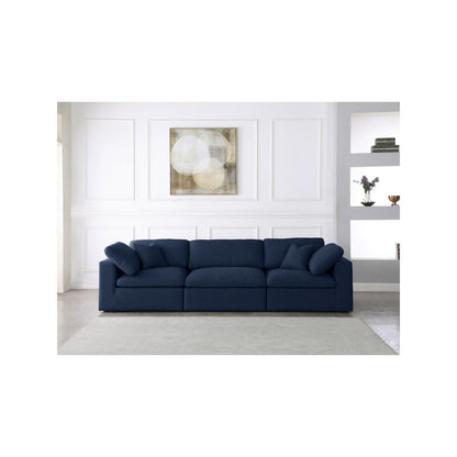 Serene Navy Linen Textured Fabric Deluxe Comfort Modular Sofa