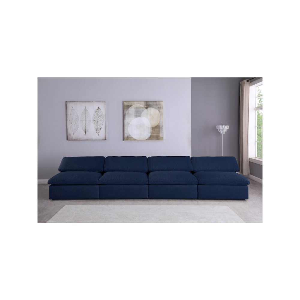 Serene Navy Linen Textured Fabric Deluxe Comfort Modular Armless Sofa