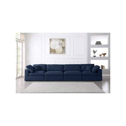 Serene Navy Linen Textured Fabric Deluxe Comfort Modular Sofa
