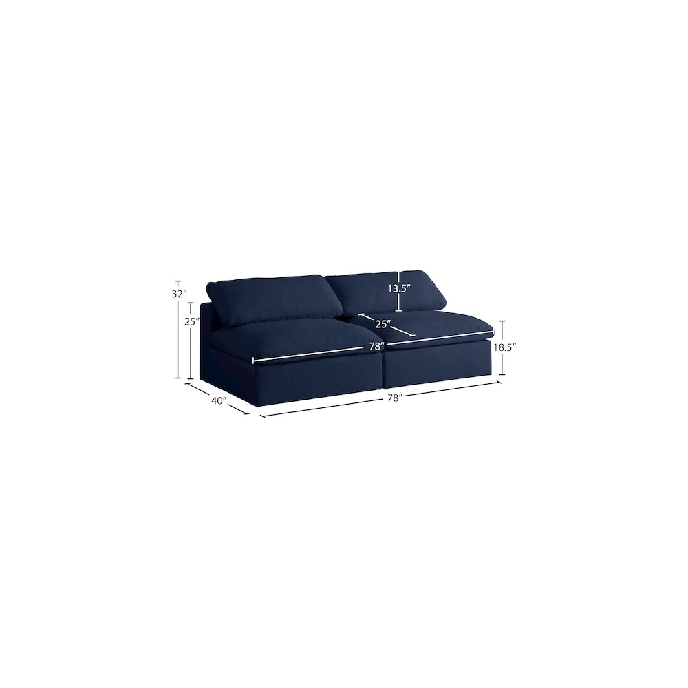 Serene Navy Linen Textured Fabric Deluxe Comfort Modular Armless Sofa