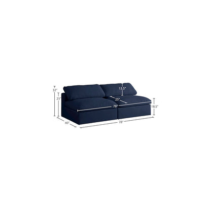 Serene Navy Linen Textured Fabric Deluxe Comfort Modular Armless Sofa