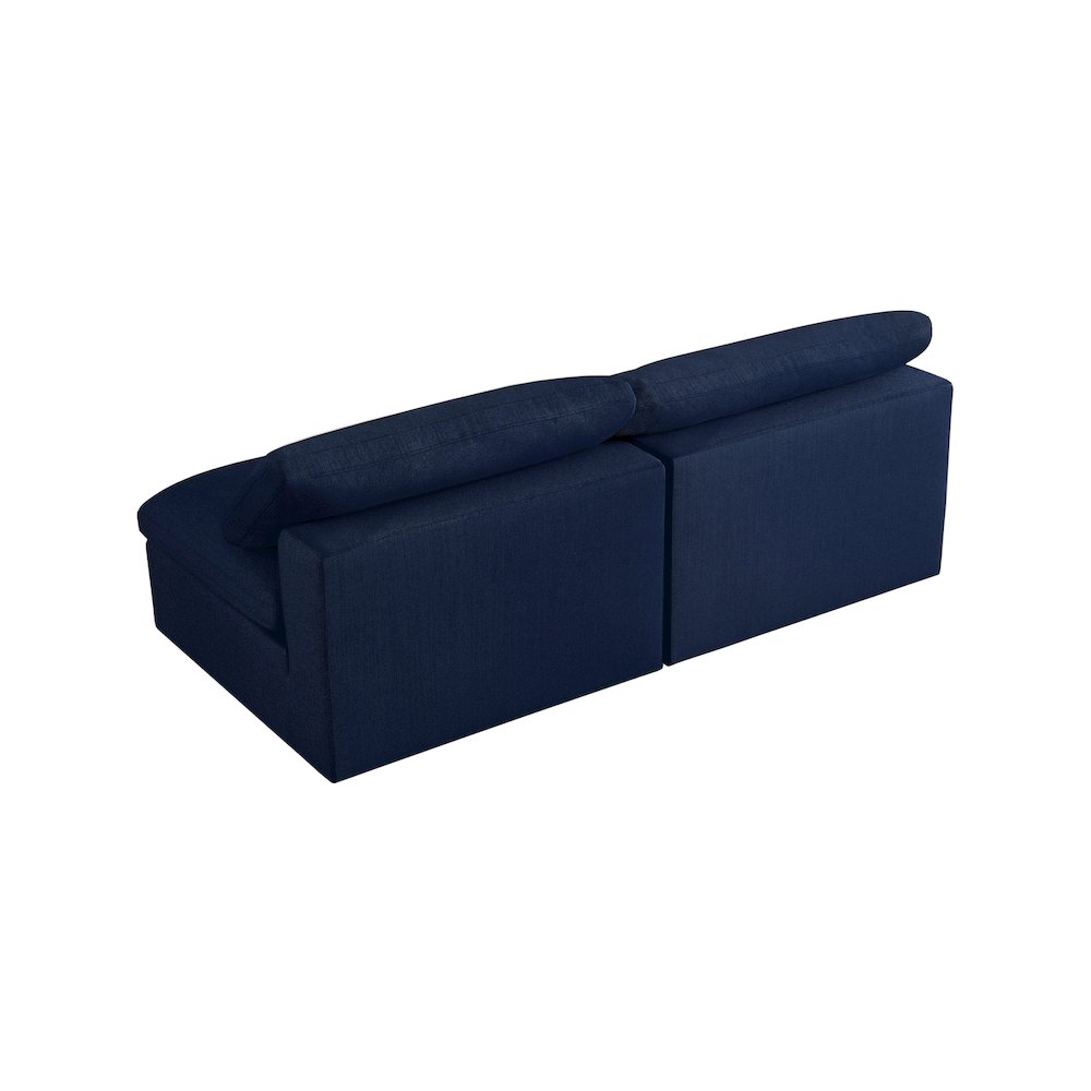 Serene Navy Linen Textured Fabric Deluxe Comfort Modular Armless Sofa