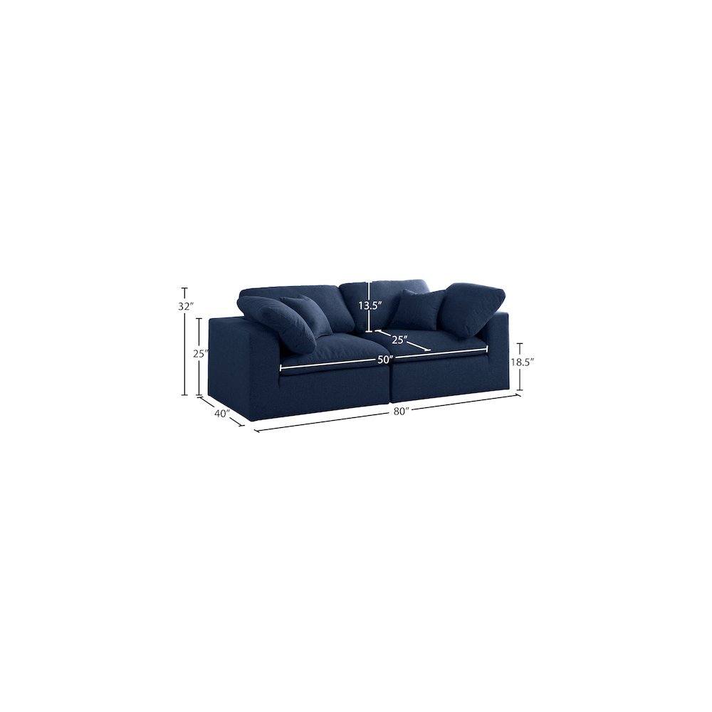 Serene Navy Linen Textured Fabric Deluxe Comfort Modular Sofa