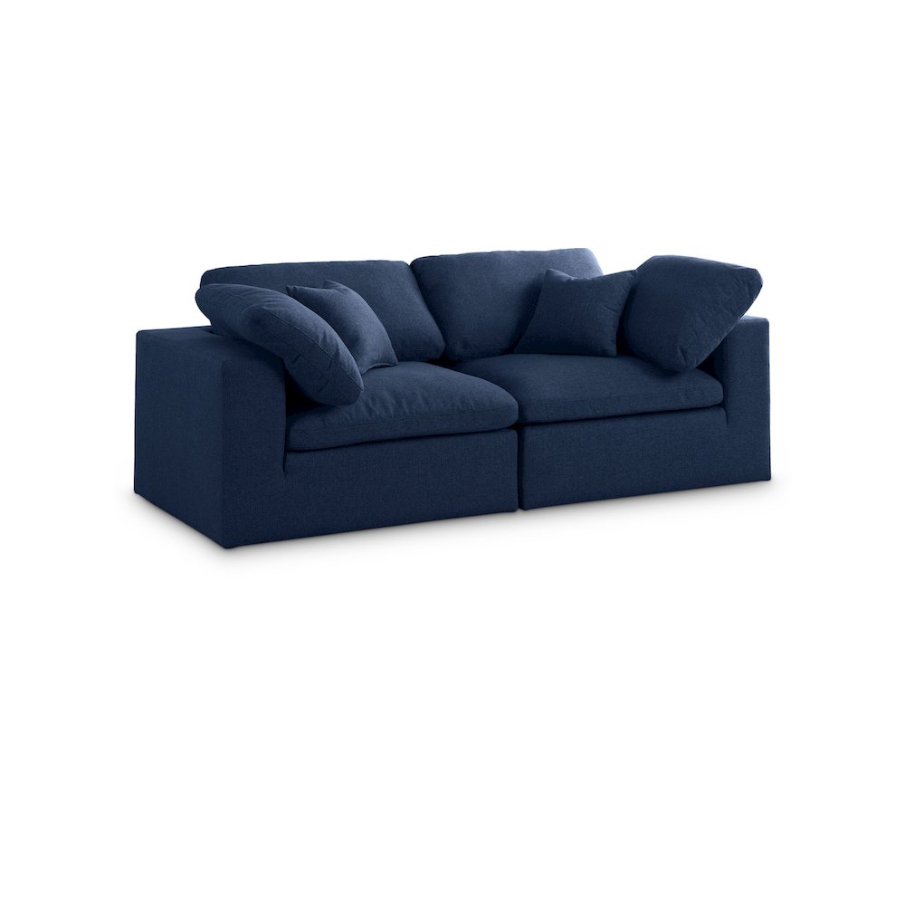 Serene Navy Linen Textured Fabric Deluxe Comfort Modular Sofa