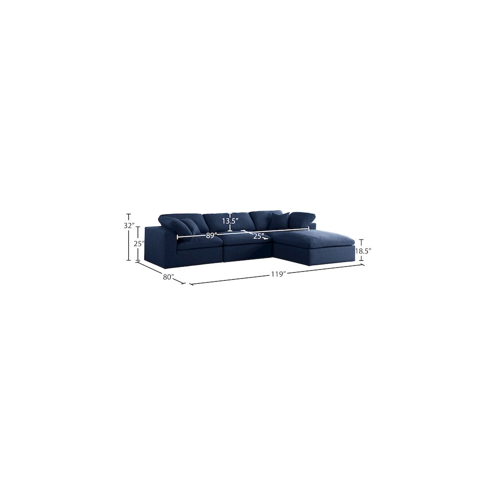 Serene Navy Linen Textured Fabric Deluxe Comfort Modular Sectional