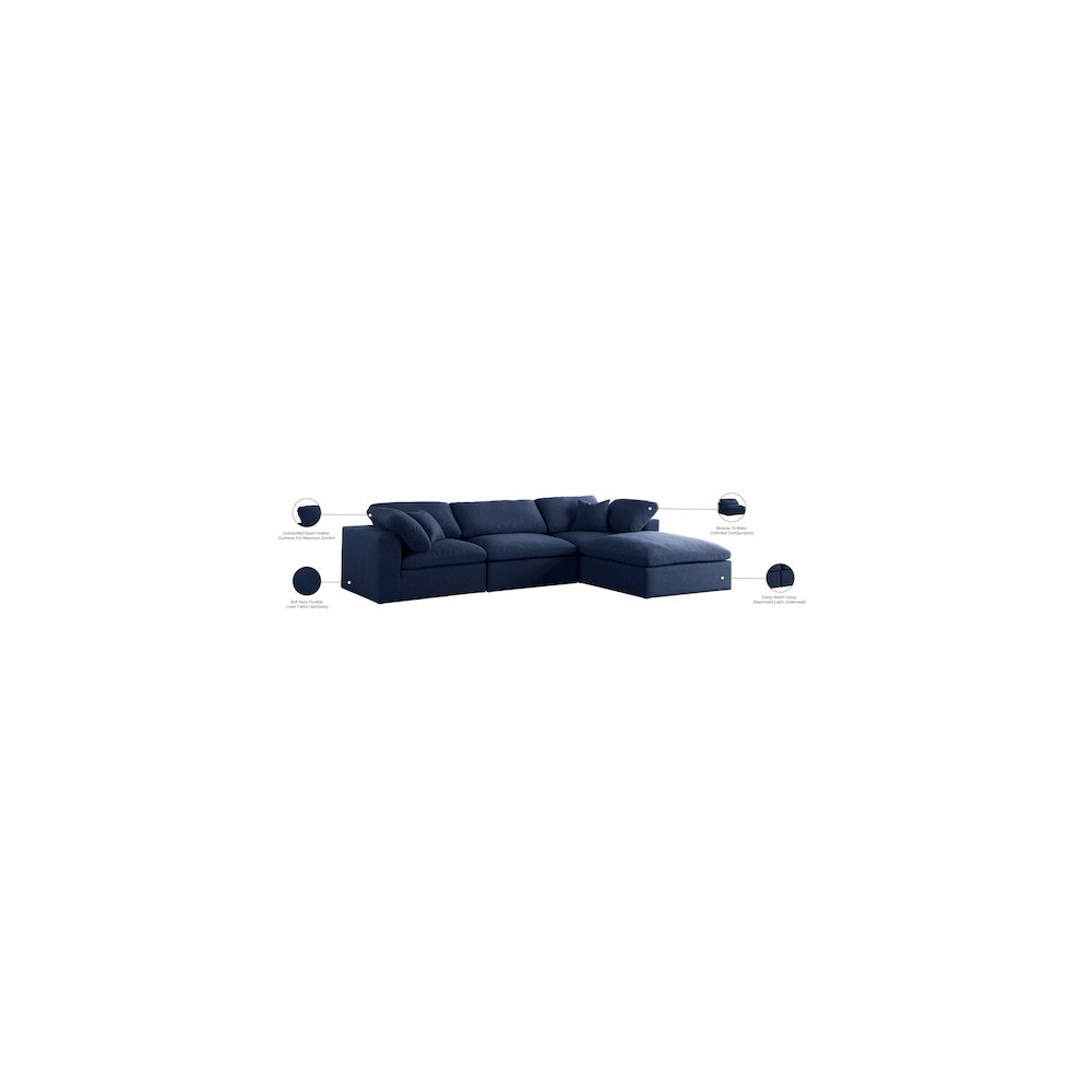 Serene Navy Linen Textured Fabric Deluxe Comfort Modular Sectional