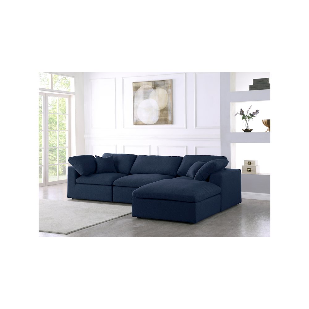 Serene Navy Linen Textured Fabric Deluxe Comfort Modular Sectional