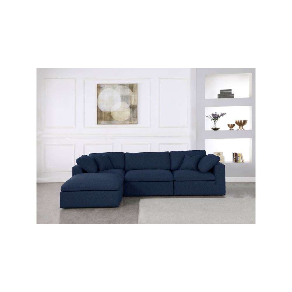 Serene Navy Linen Textured Fabric Deluxe Comfort Modular Sectional