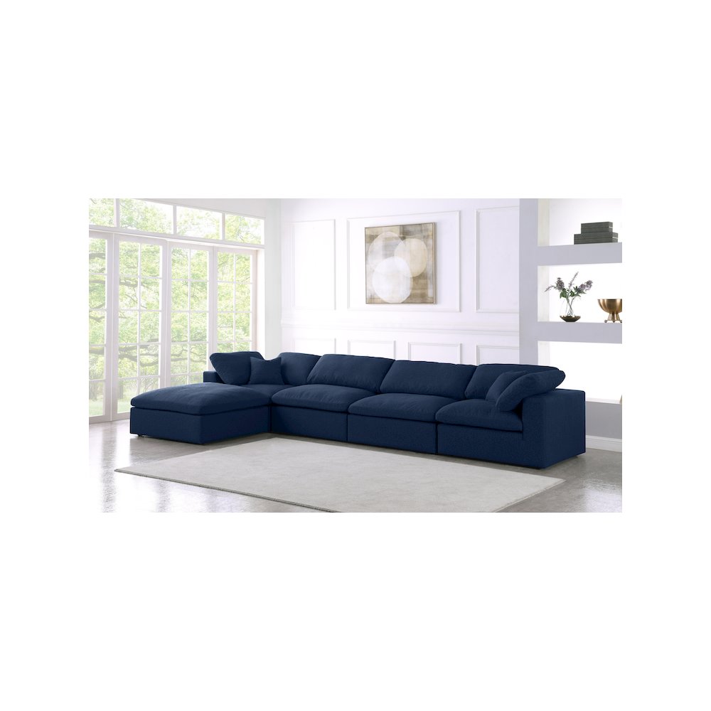 Serene Navy Linen Textured Fabric Deluxe Comfort Modular Sectional