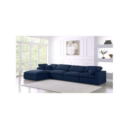 Serene Navy Linen Textured Fabric Deluxe Comfort Modular Sectional