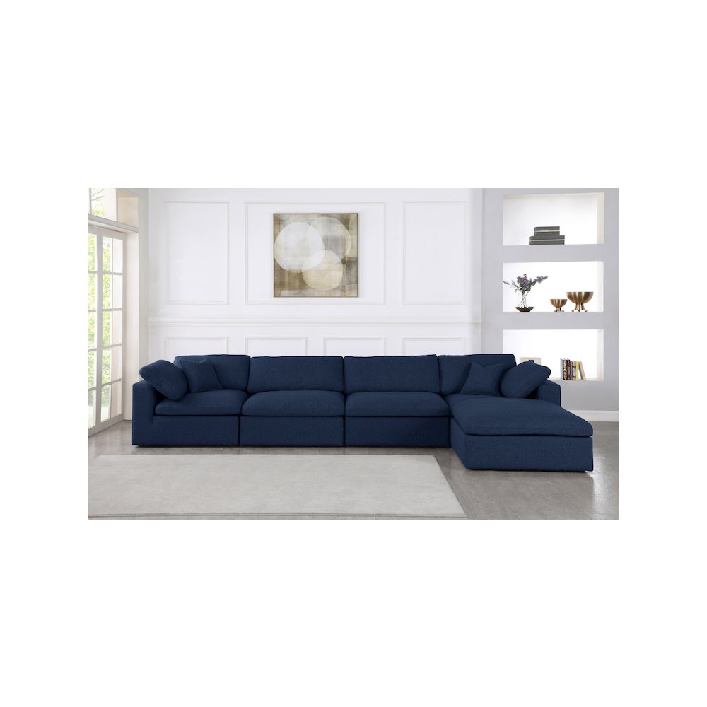 Serene Navy Linen Textured Fabric Deluxe Comfort Modular Sectional