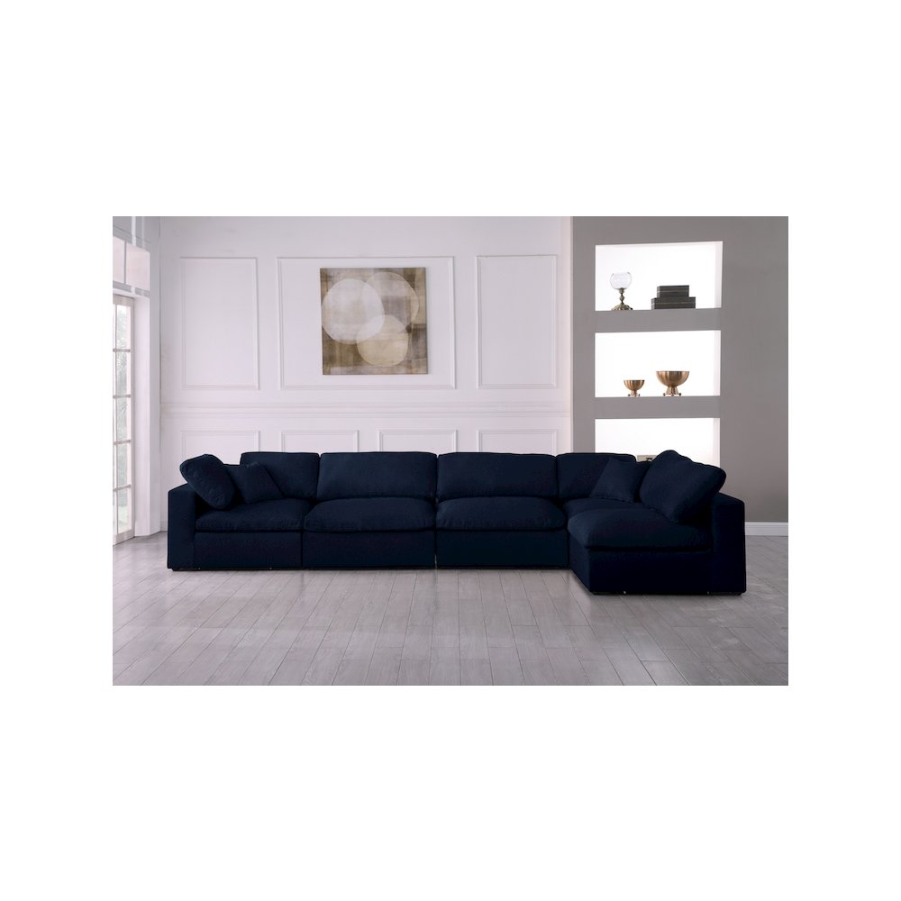 Serene Navy Linen Textured Fabric Deluxe Comfort Modular Sectional