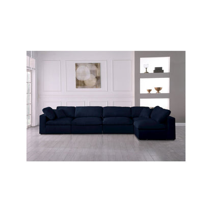 Serene Navy Linen Textured Fabric Deluxe Comfort Modular Sectional