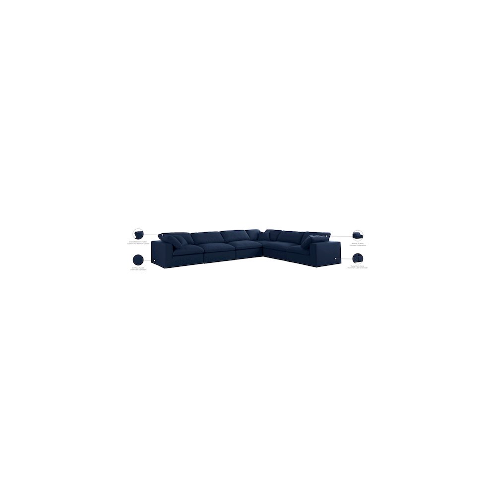 Serene Navy Linen Textured Fabric Deluxe Comfort Modular Sectional