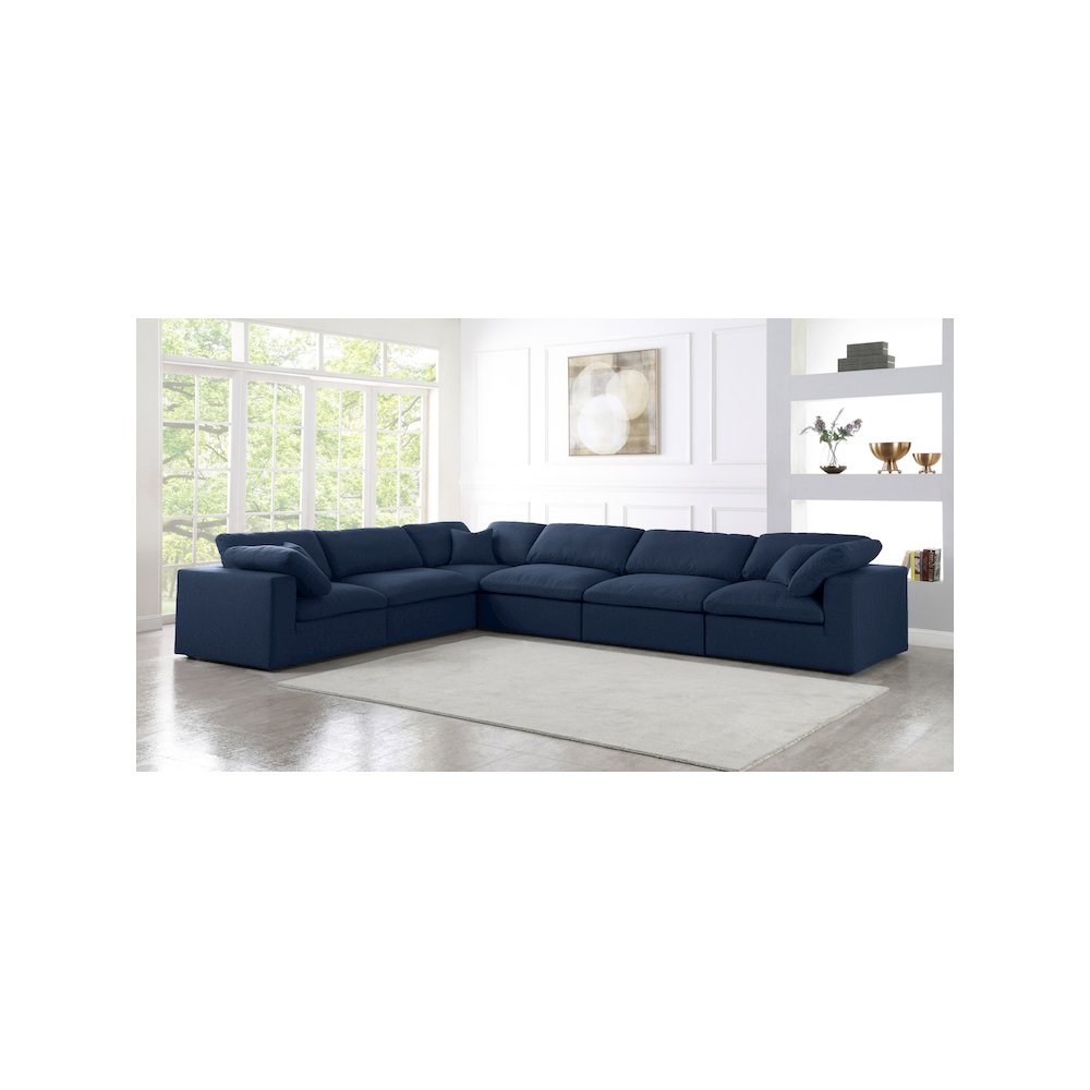 Serene Navy Linen Textured Fabric Deluxe Comfort Modular Sectional
