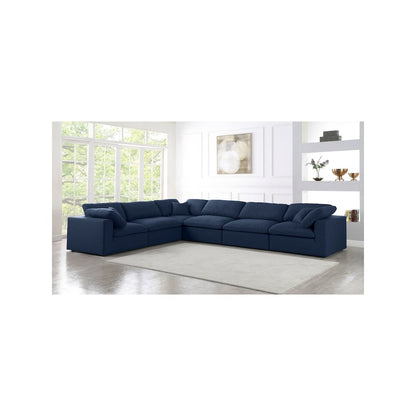 Serene Navy Linen Textured Fabric Deluxe Comfort Modular Sectional