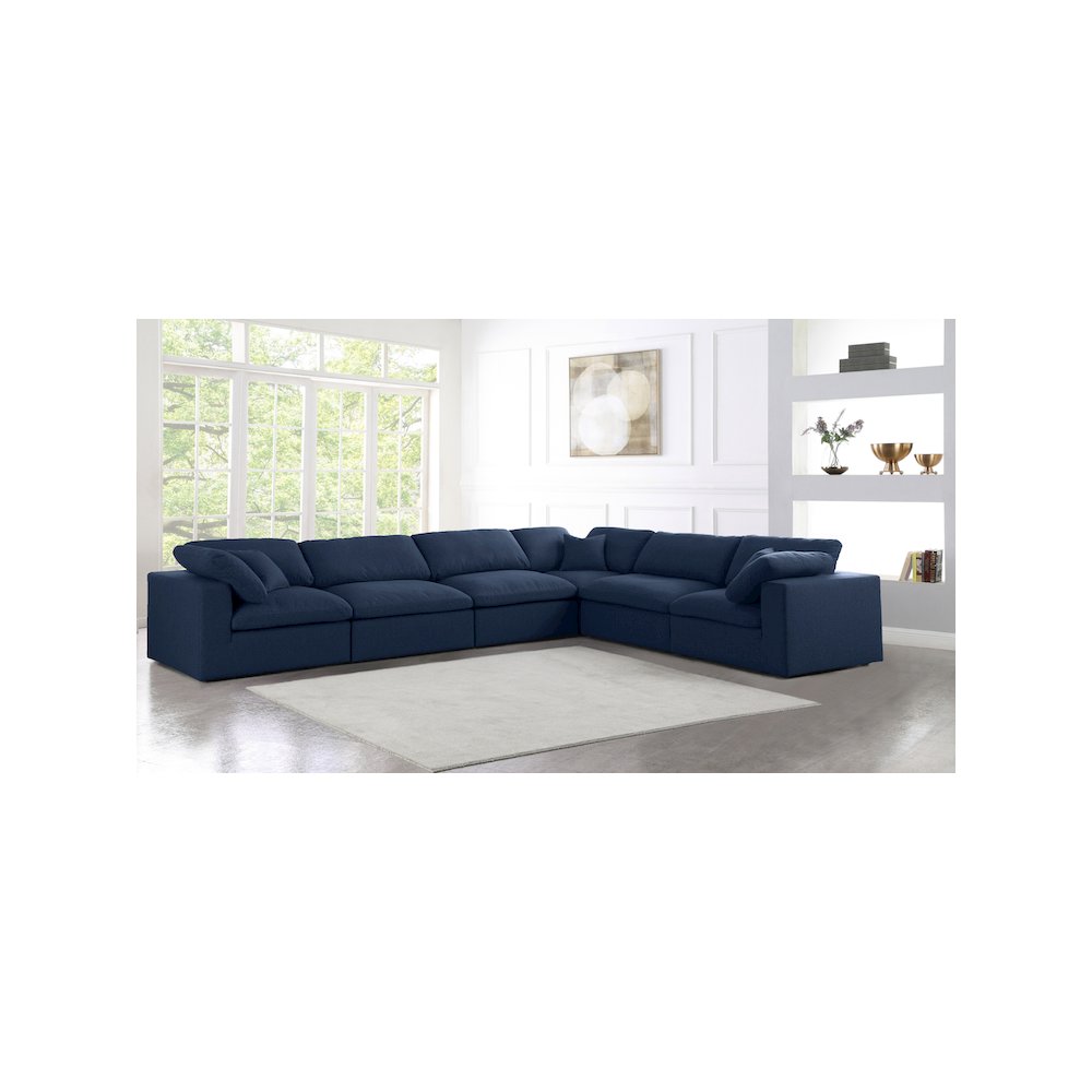 Serene Navy Linen Textured Fabric Deluxe Comfort Modular Sectional
