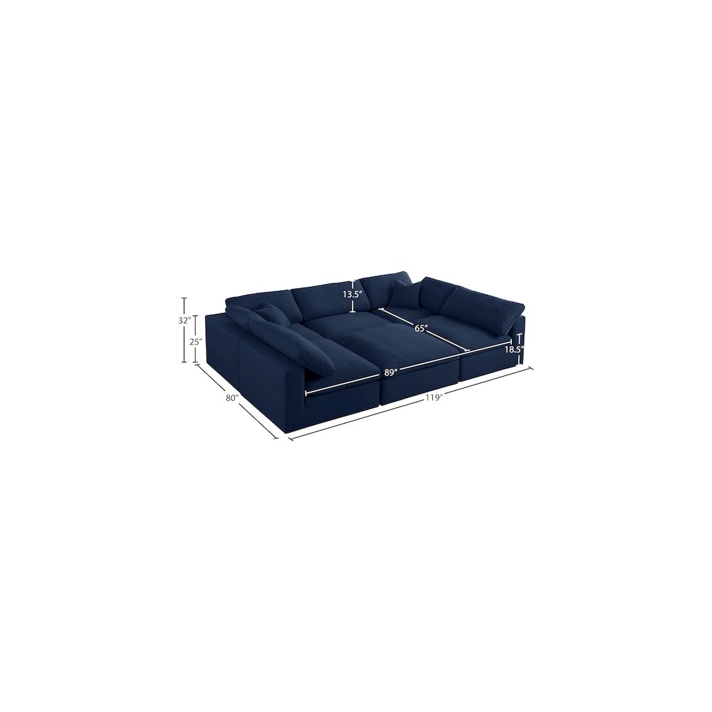 Serene Navy Linen Textured Fabric Deluxe Comfort Modular Sectional
