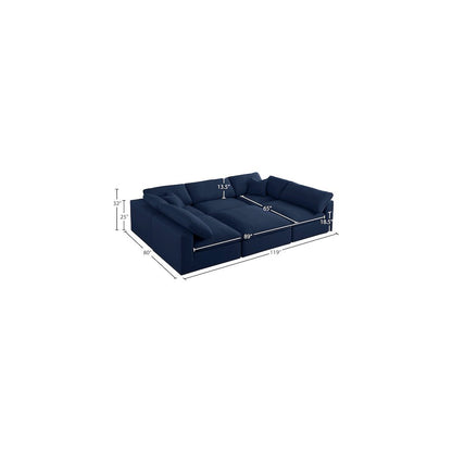Serene Navy Linen Textured Fabric Deluxe Comfort Modular Sectional