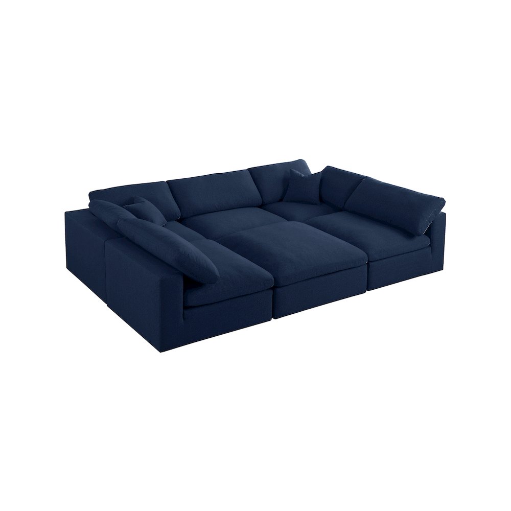 Serene Navy Linen Textured Fabric Deluxe Comfort Modular Sectional