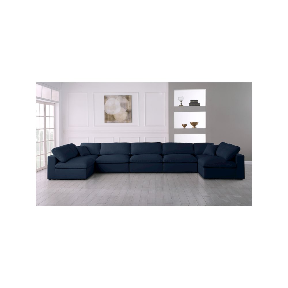 Serene Navy Linen Textured Fabric Deluxe Comfort Modular Sectional