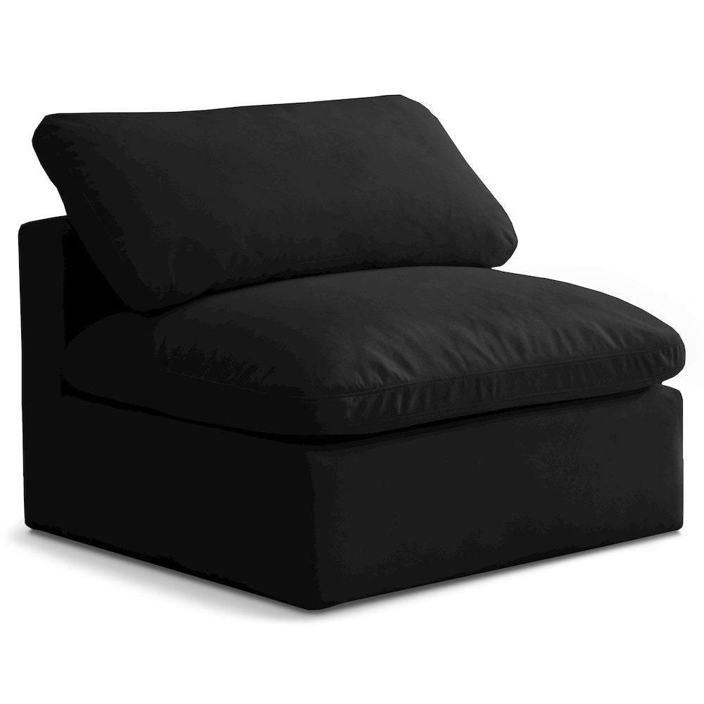 Plush Black Velvet Standard Comfort Modular Armless Chair
