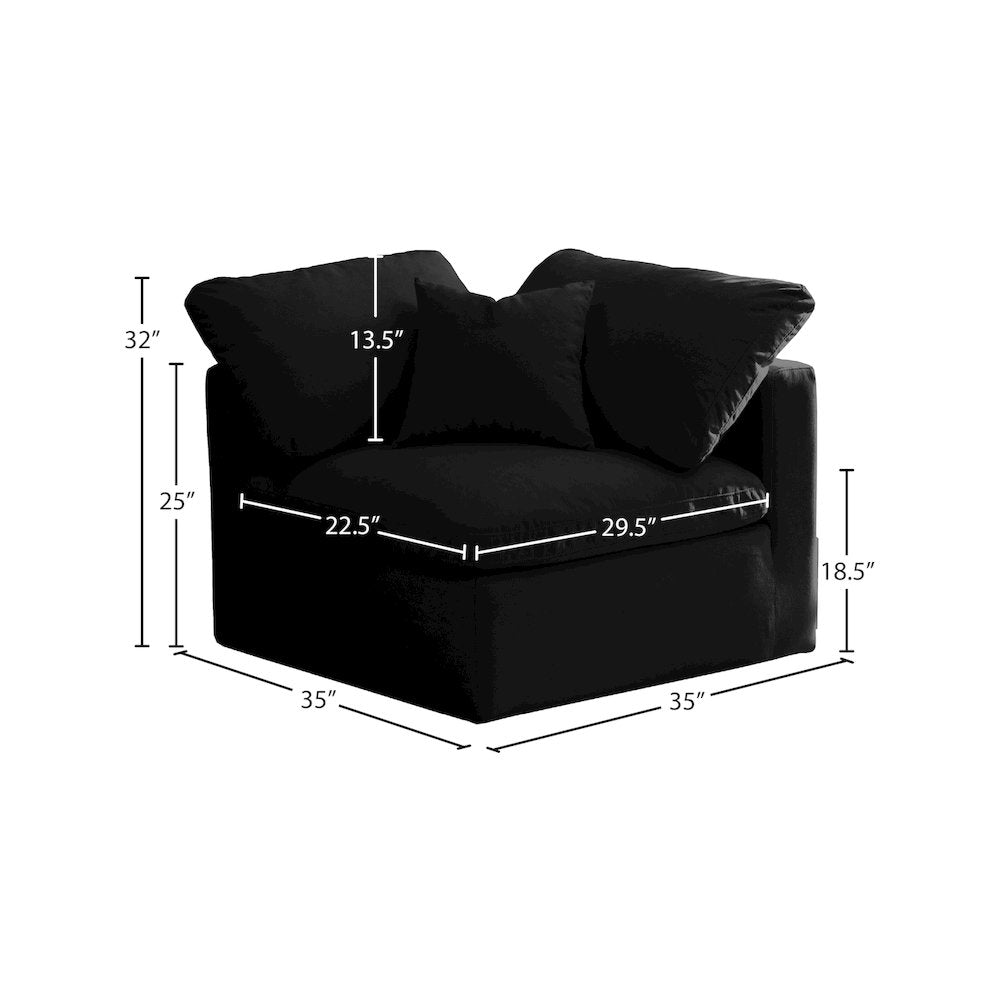 Plush Black Velvet Standard Comfort Modular Corner Chair
