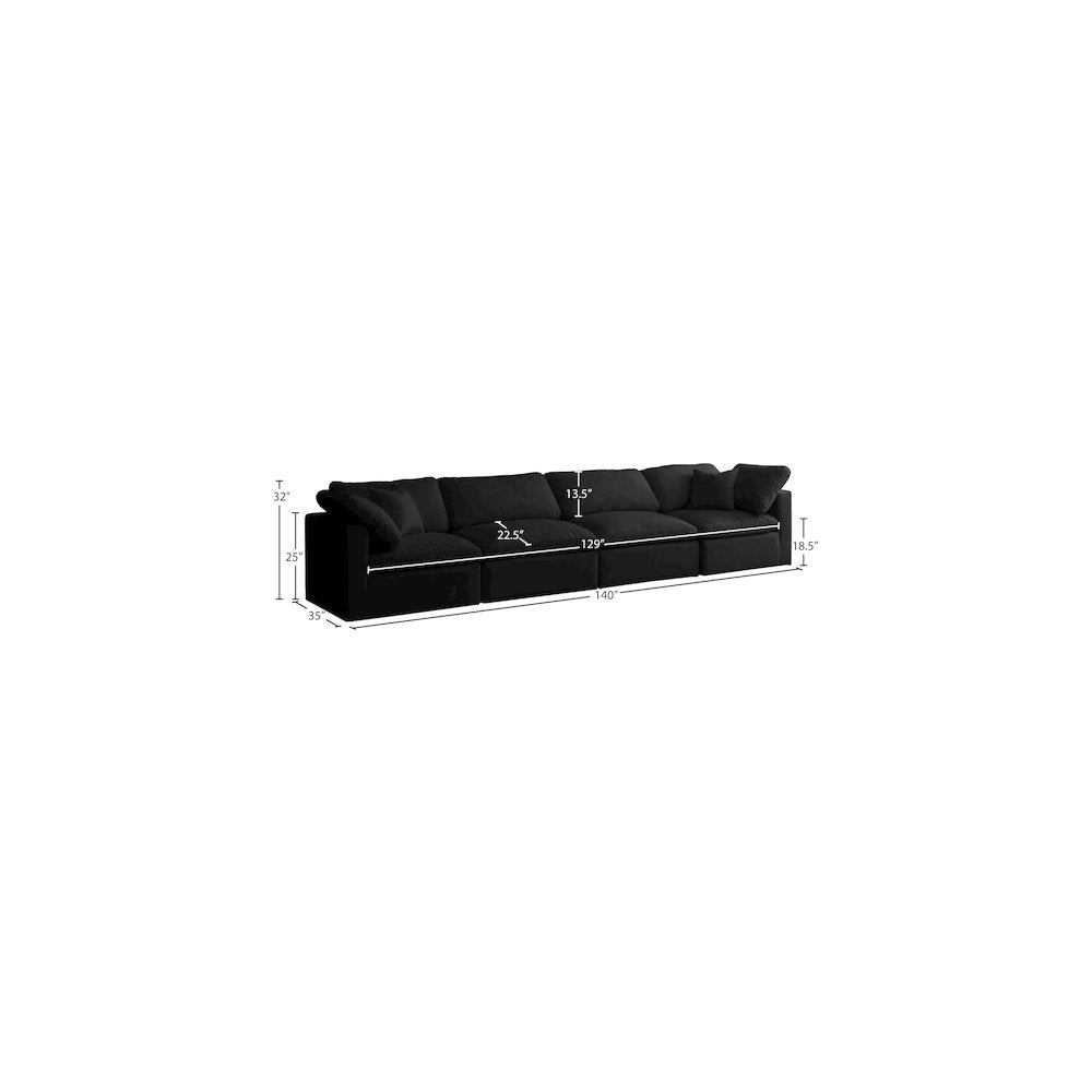Plush Black Velvet Standard Comfort Modular Sofa