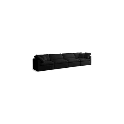 Plush Black Velvet Standard Comfort Modular Sofa