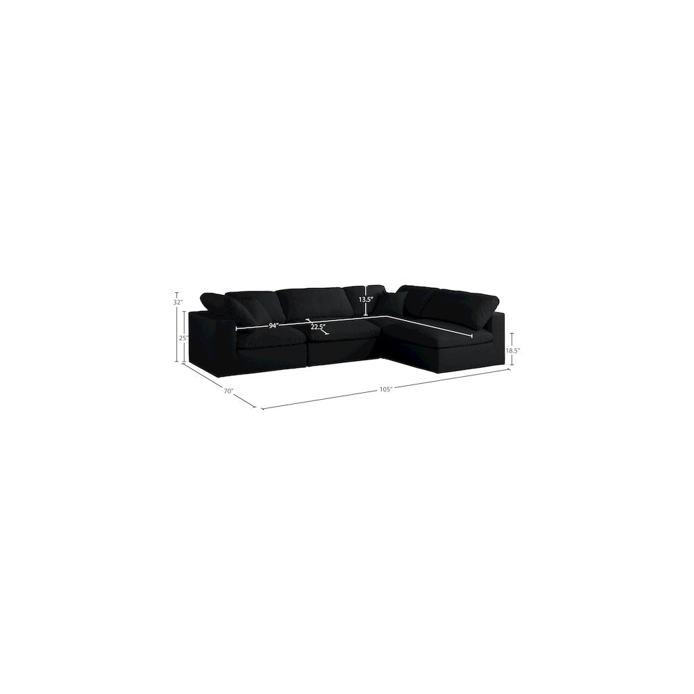 Plush Black Velvet Standard Comfort Modular Sectional