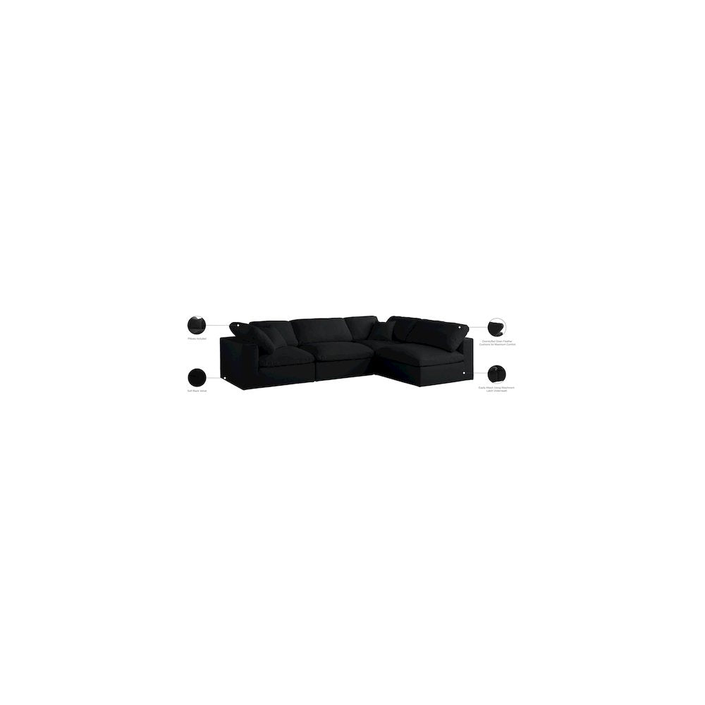 Plush Black Velvet Standard Comfort Modular Sectional