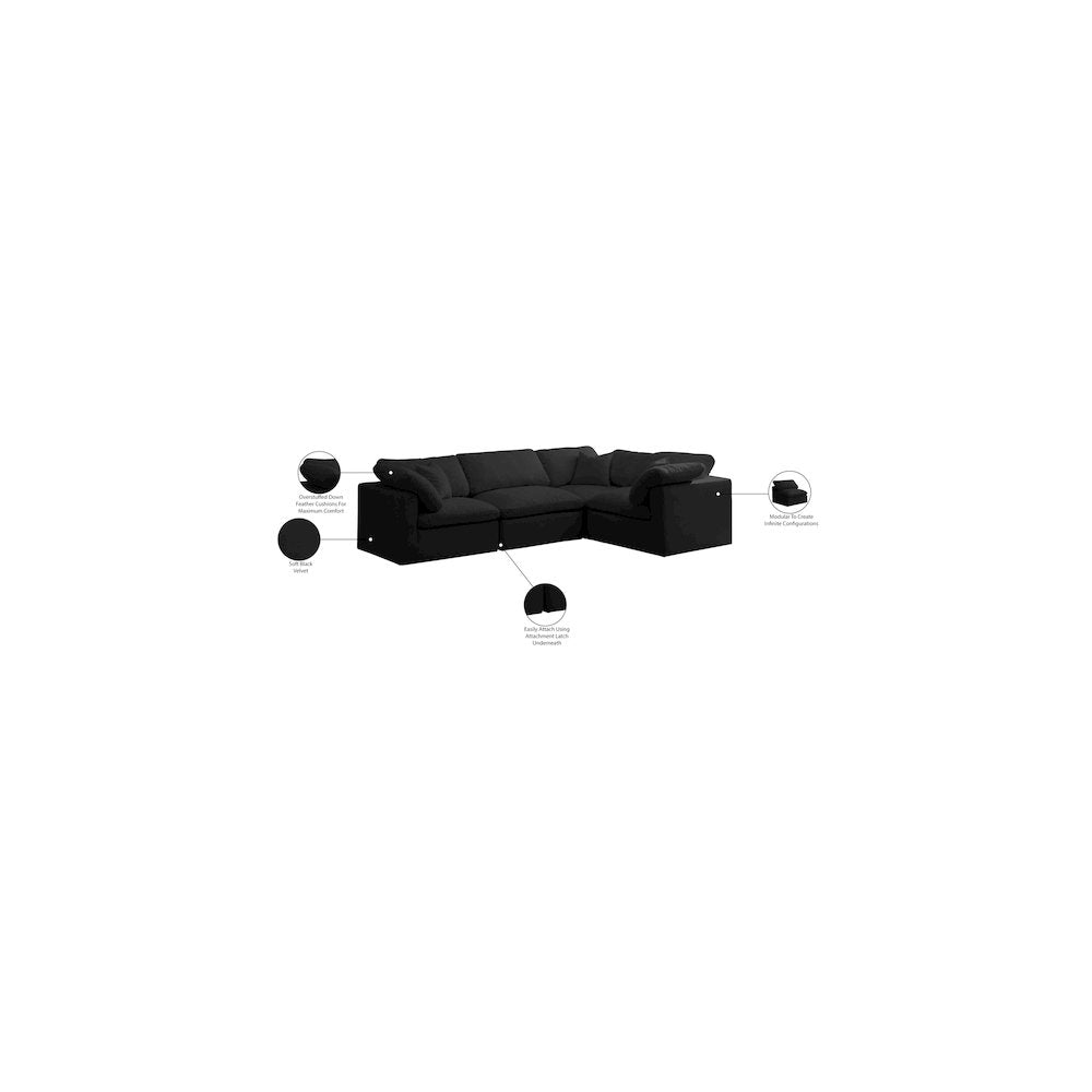 Plush Black Velvet Modular Sectional