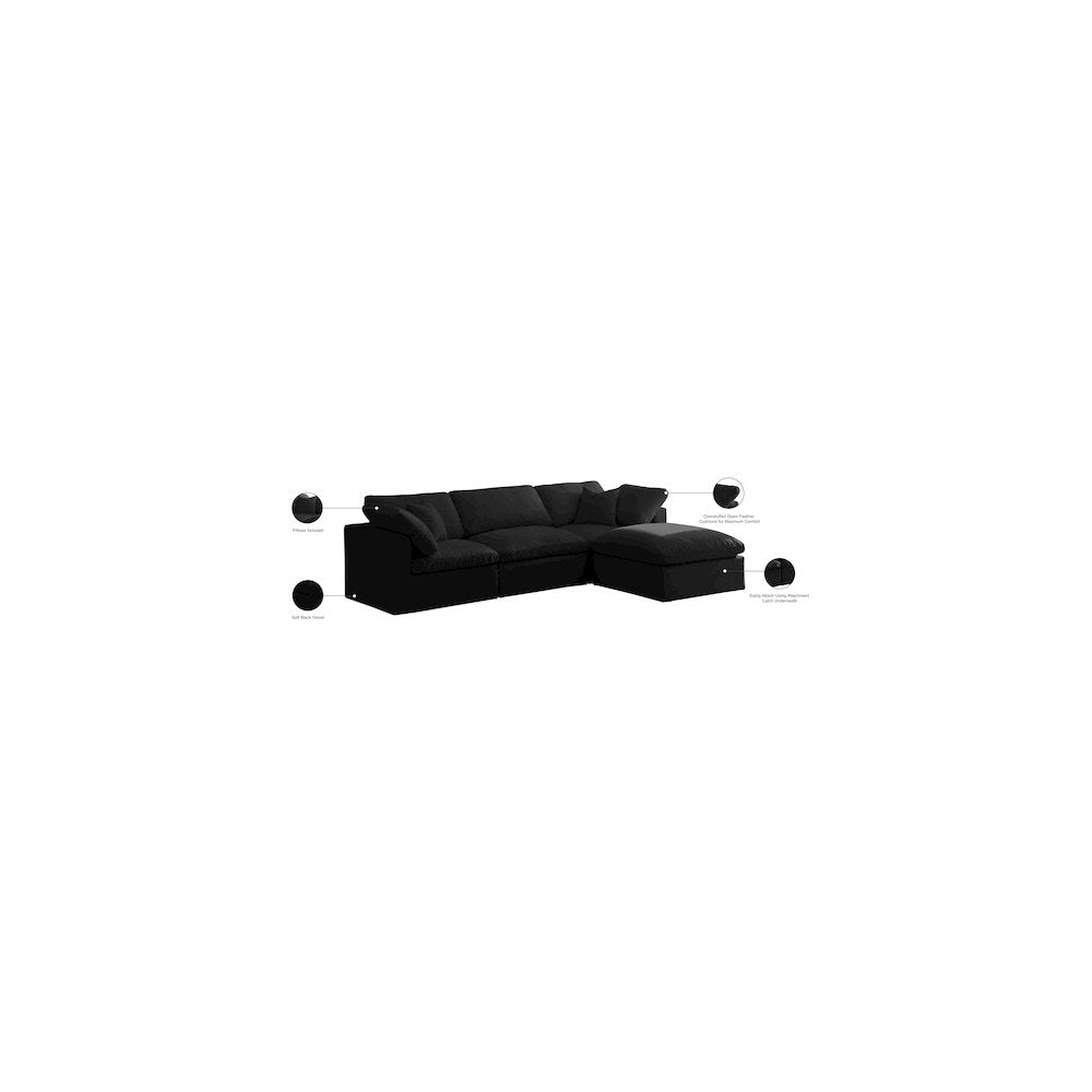 Plush Black Velvet Standard Comfort Modular Sectional