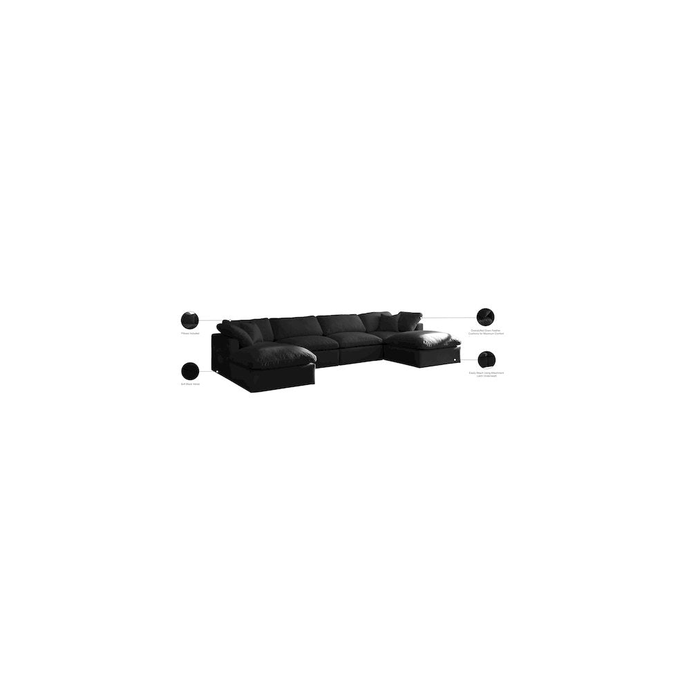 Plush Black Velvet Standard Comfort Modular Sectional