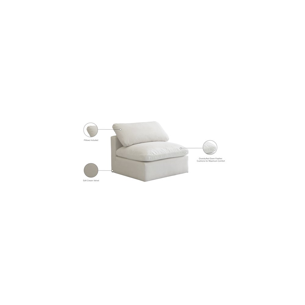 Plush Cream Velvet Standard Comfort Modular Armless Chair