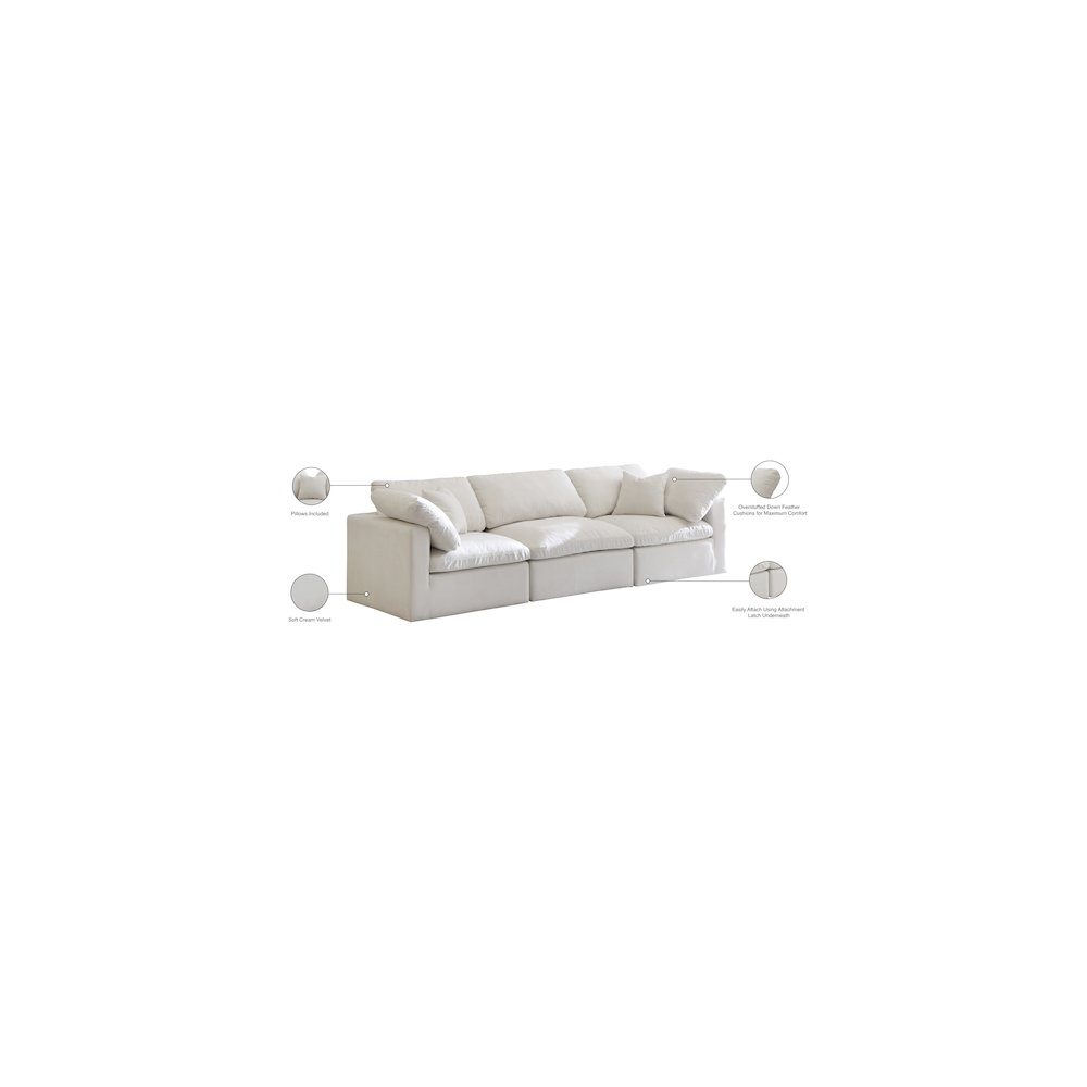 Plush Cream Velvet Standard Comfort Modular Sofa