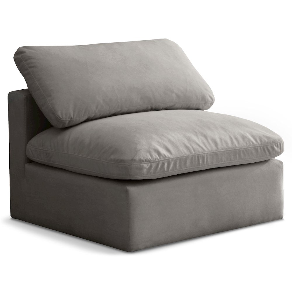 Plush Grey Velvet Standard Comfort Modular Armless Chair