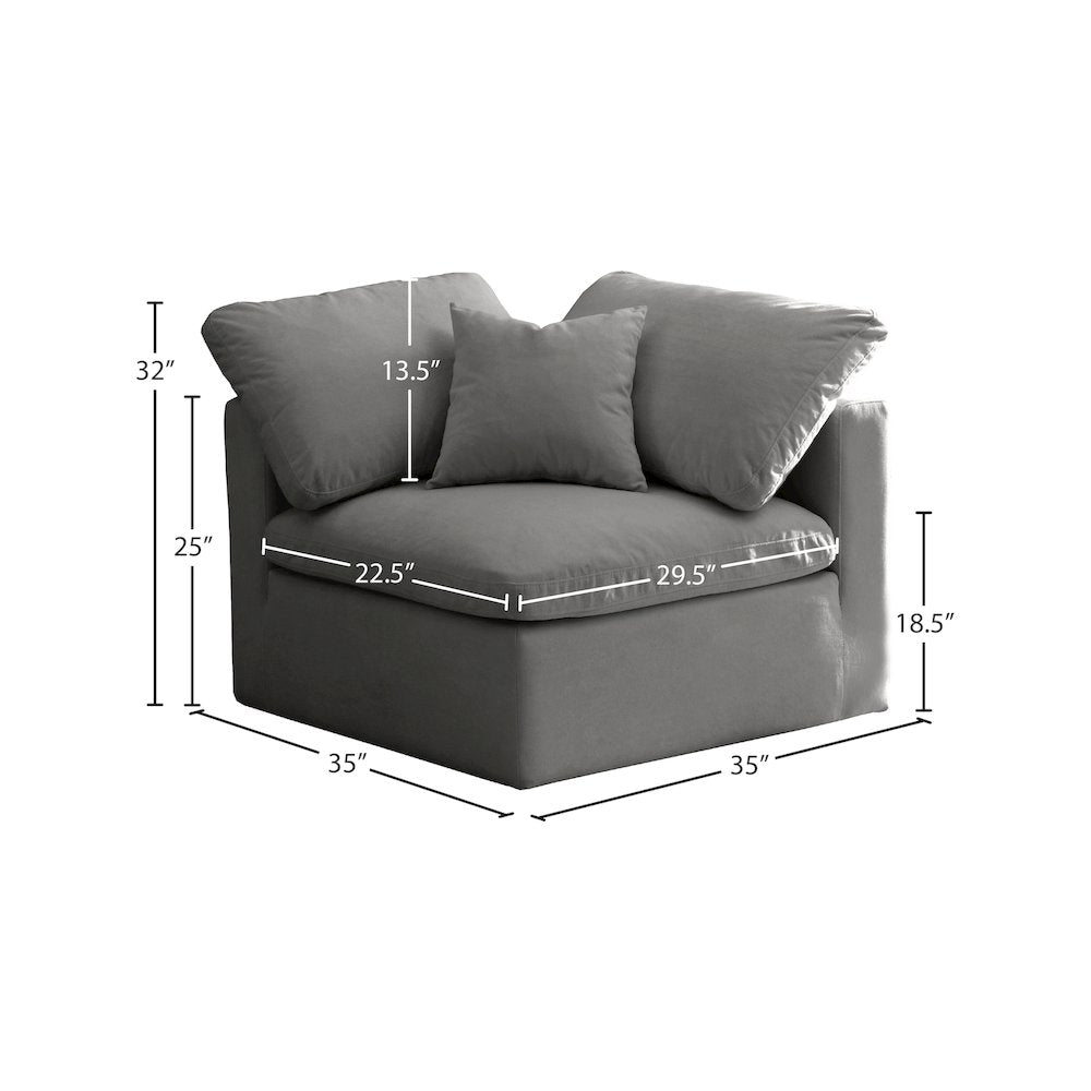 Plush Grey Velvet Standard Comfort Modular Corner Chair