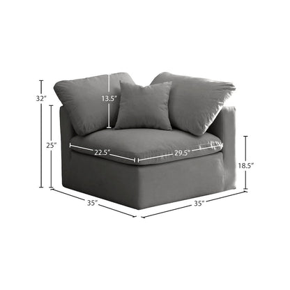 Plush Grey Velvet Standard Comfort Modular Corner Chair