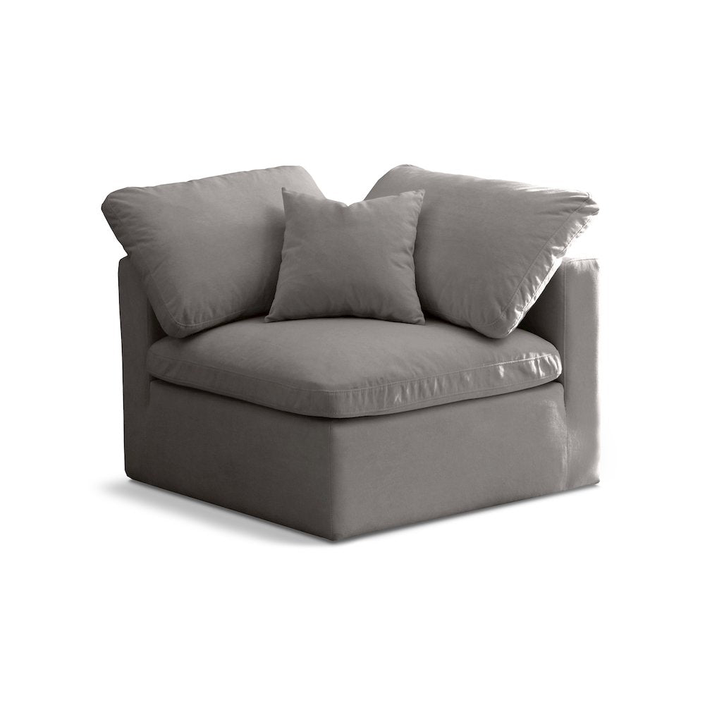 Plush Grey Velvet Standard Comfort Modular Corner Chair