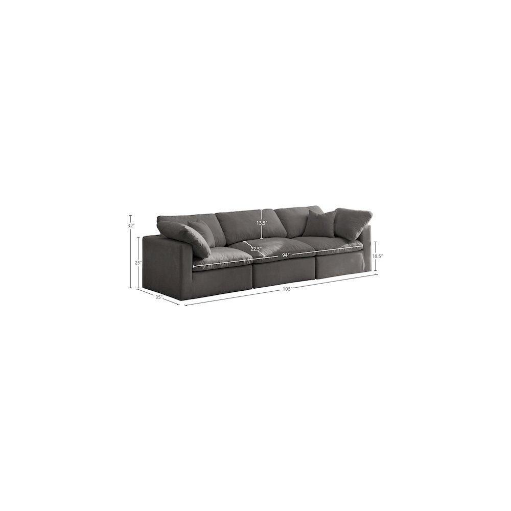 Plush Grey Velvet Standard Comfort Modular Sofa