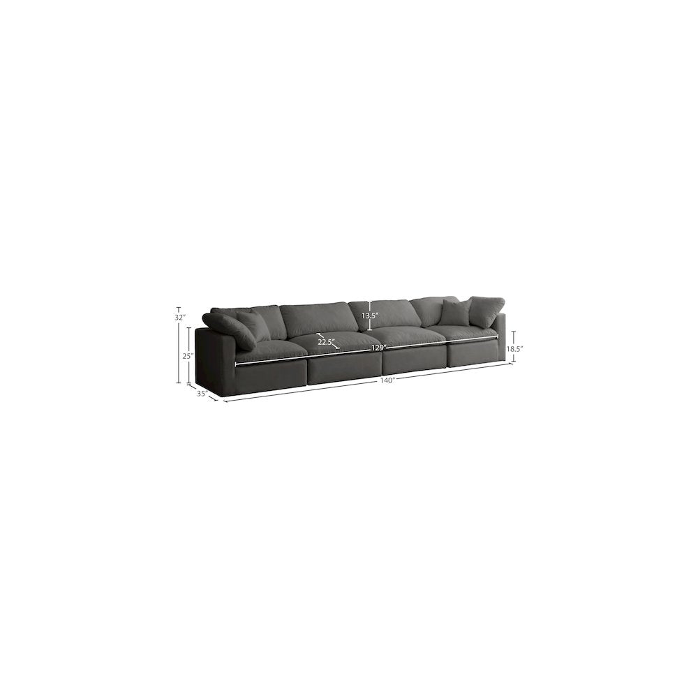 Plush Grey Velvet Standard Comfort Modular Sofa