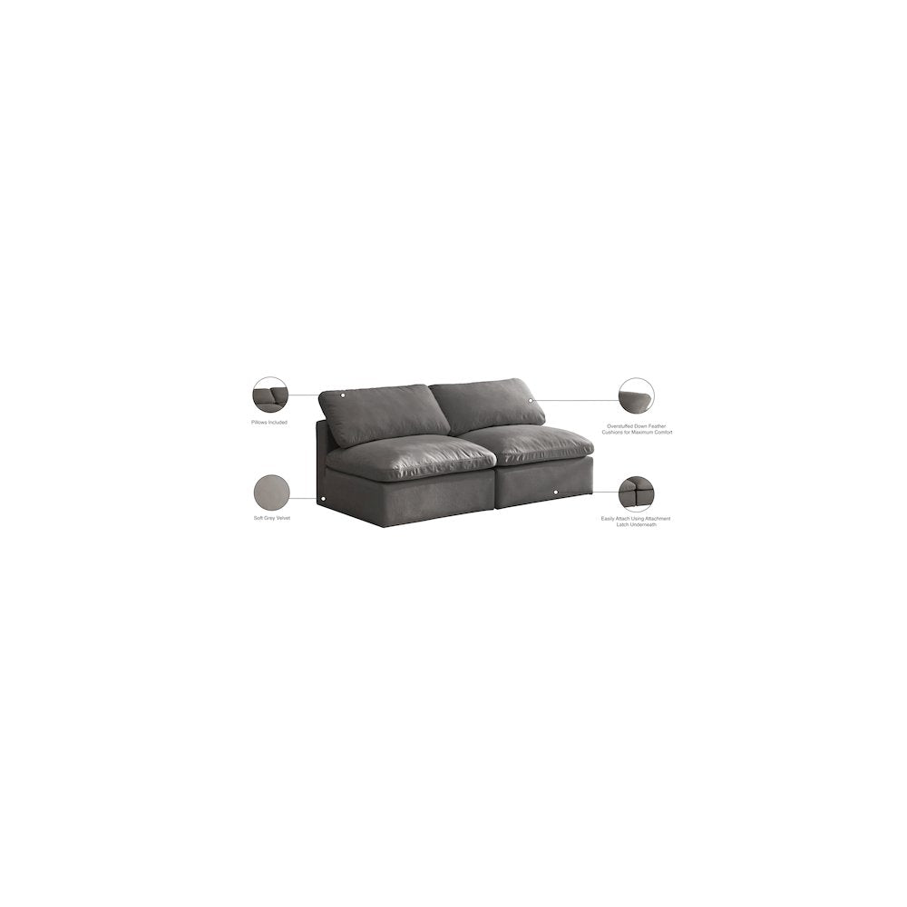 Plush Grey Velvet Standard Comfort Modular Sofa